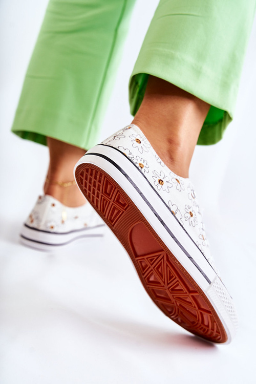 Niskie Damskie Trampki W Kwiaty Białe Janey