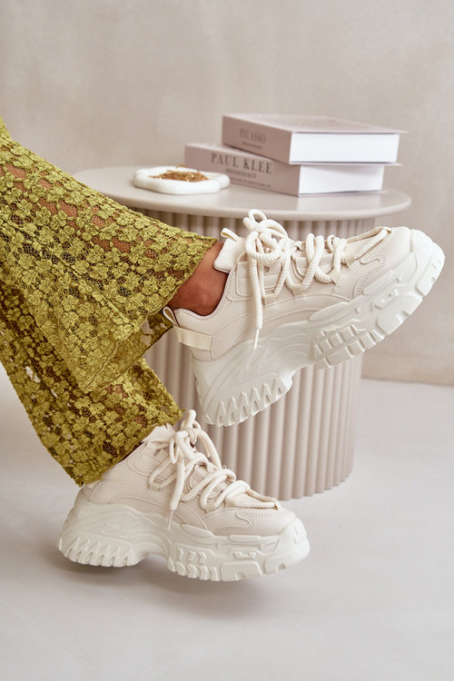 Sneakersy Damskie Na Masywnej Podeszwie Jasnobeżowe Nevela