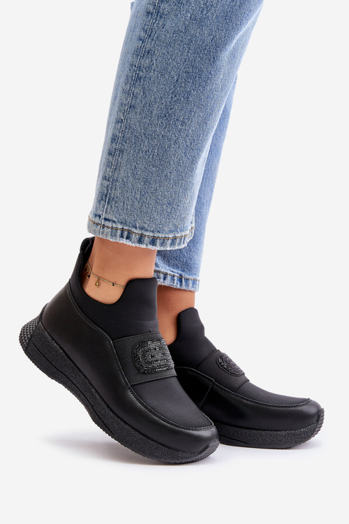 Buty Sportowe Na Platformie Skórzane Czarne Artiker 55C0035