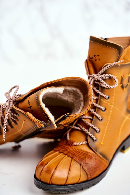 Botki Damskie Skórzane Ocieplane Maciejka Żółte 03961-07