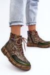Wzorzyste Botki Damskie Skórzane Maciejka 06145-24 Oliwkowe