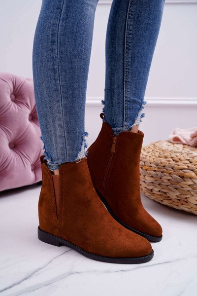 Botki Damskie na Koturnie Zamsz Camel Tema