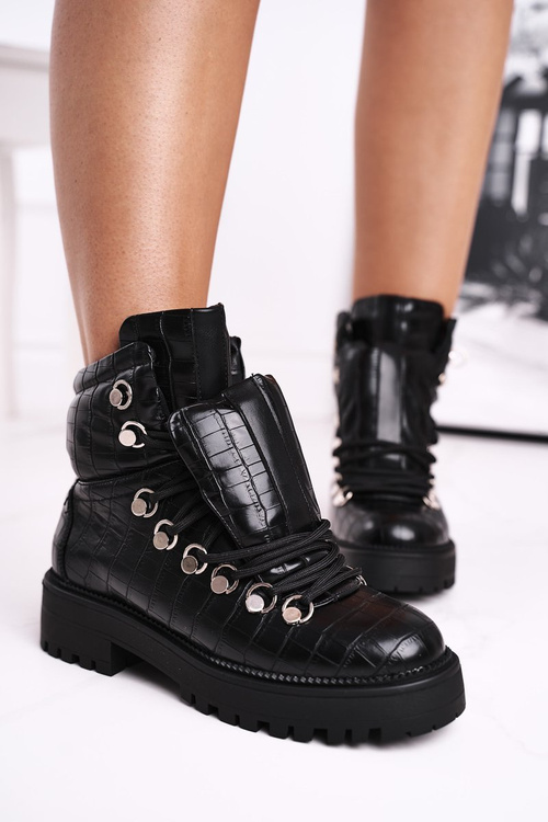 Botki Damskie Płaskie z Językiem Czarne Passa