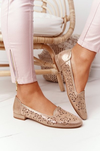 Ażurowe Mokasyny Sergio Leone BL627 Beżowe Połyskujące