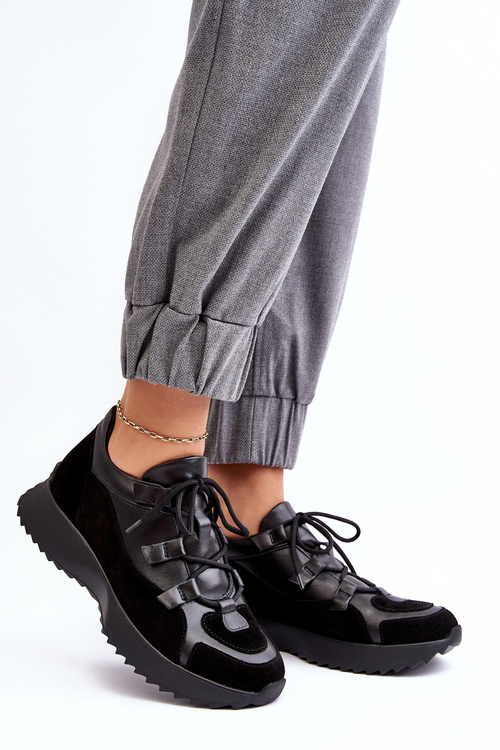 Skórzane Buty Sportowe Damskie M01/2 Zazoo Czarne