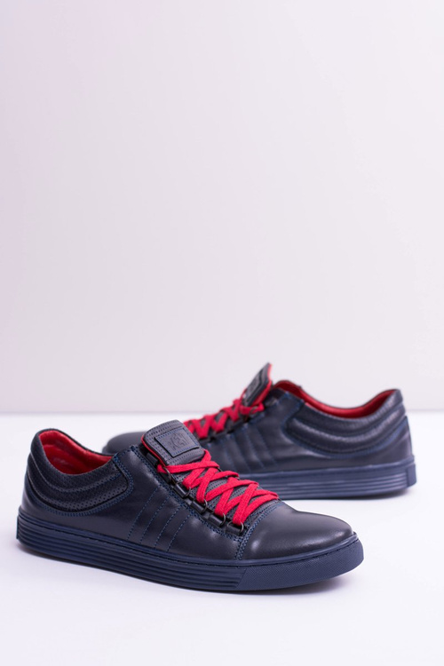 Męskie Skórzane Tenisówki Granatowe Elon