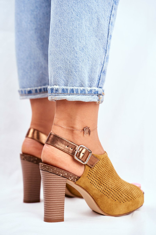 Ażurowe Sandały Na Słupku Sergio Leone SK855 Żółte