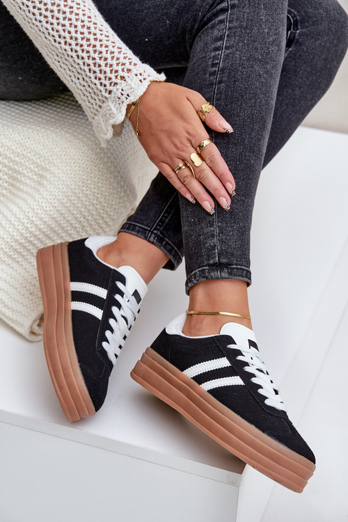 Sneakersy Damskie Na Platformie Czarne Egelia