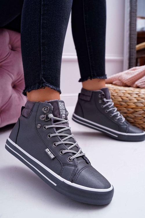 Trampki Damskie Big Star Wysokie Szare Ocieplane EE274413