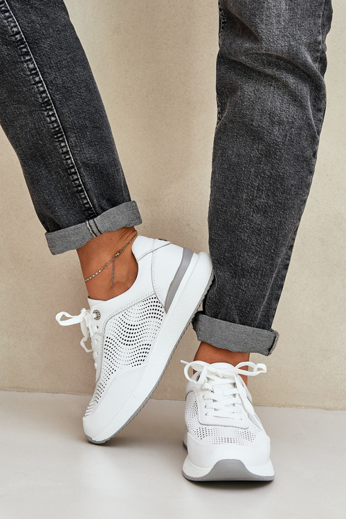 Skórzane Buty Sportowe Sneakersy Damskie S.Barski LR51-551 Białe