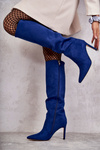 Zamszowe Kozaki Na Szpilce Niebieskie Carite