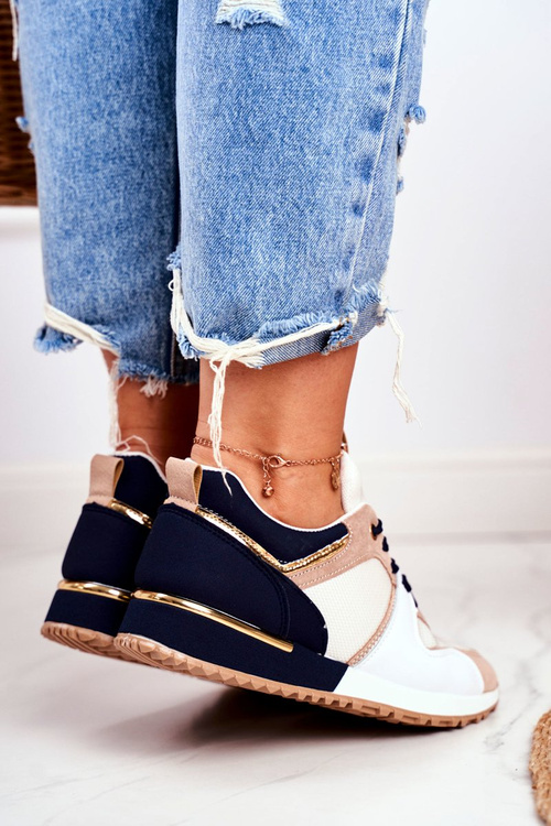 Sportowe Damskie Buty Beżowe Złote Elementy Clementine