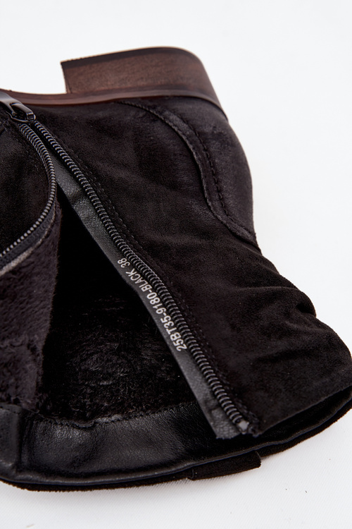 Botki Damskie Na Niskim Obcasie Z Marszczeniem Ocieplane Czarne Gracia