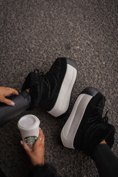 Skórzane Śniegowce Damskie Na Grubej Podeszwie Z Futerkiem Big Star OO274A206 Czarne