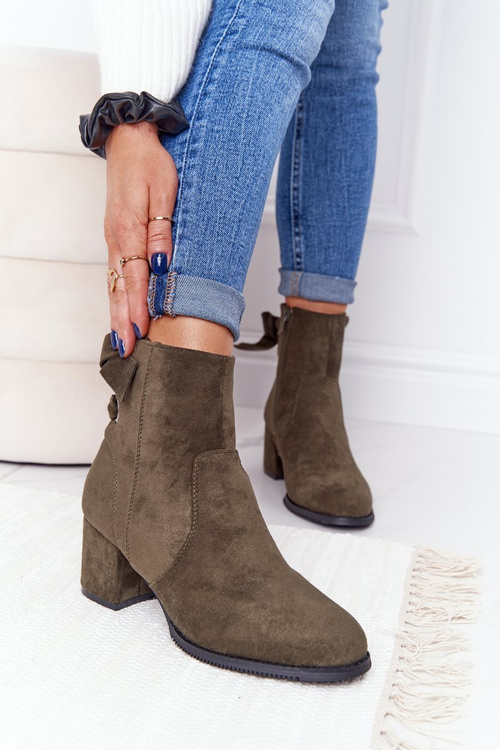 Damskie Ocieplane Botki Na Słupku Zielone Kayla