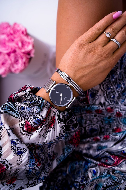 Damski Zegarek GG Luxe Szeroka Bransoleta Srebrny Vivena