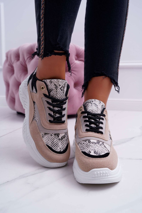 Sportowe Damskie Buty Gruba Podeszwa Beżowe Snake Miltru