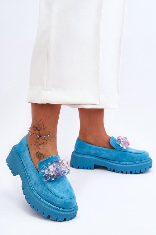 Damskie Mokasyny Z Ozdobnymi Kryształami Niebieskie Avril