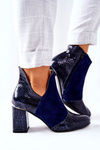 Damskie Skórzane Botki Na Słupku Granatowe I Wish