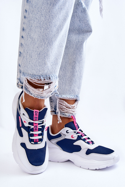 Damskie Lekkie Sportowe Buty Big Star LL274376 Biało-Granatowe