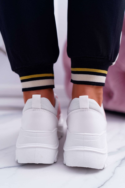 Sportowe Damskie Buty Gruba Podeszwa Biało Różowe HighStep