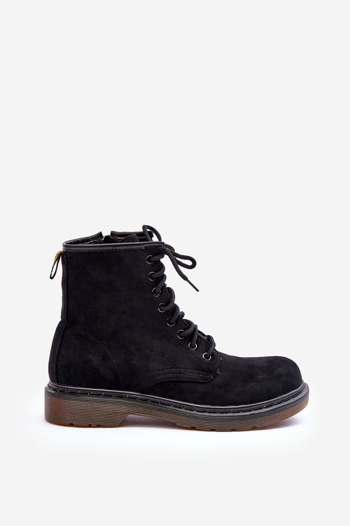 Zamszowe Botki Workery Na Płaskim Obcasie Czarne Asteoris