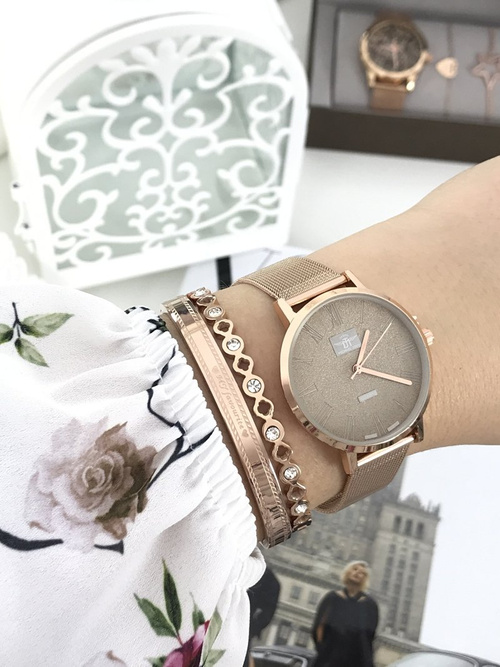 Damski Zegarek Michael John Elis Różowe Złoto / Złota Tarcza