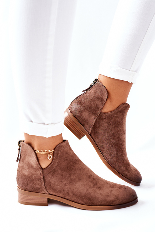 Zamszowe Damskie Botki Ocieplane Beżowe Joaliene