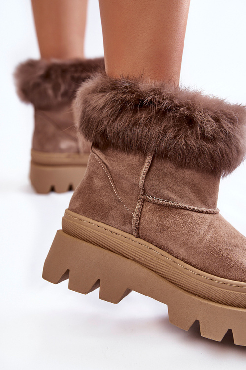 Damskie Zamszowe Śniegowce Ciemnobeżowe Lemar Ann