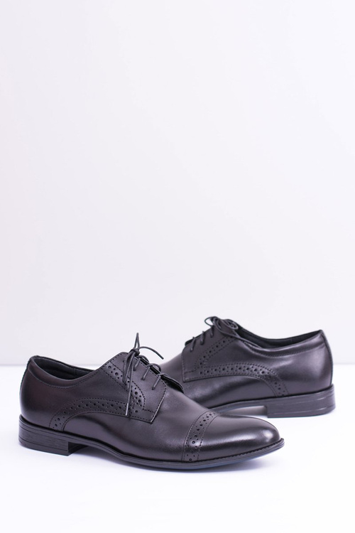 Wizytowe Męskie Skórzane Półbuty Gerard Czarne