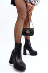 Damskie Botki Na Wysokim Słupku I Platformie Czarne Sandstra