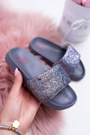 Klapki Dziecięce Młodzieżowe Big Star Szare Brokatowe AA374087