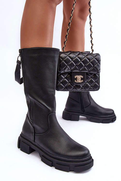 Kozaki Z Cholewką Do Połowy Łydki Czarne Lizames