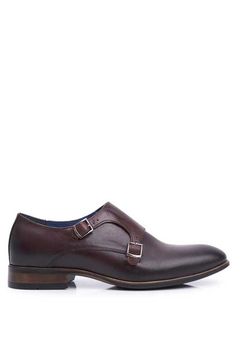 Półbuty Męskie Skórzane Monk Nikopol Brązowe 1720