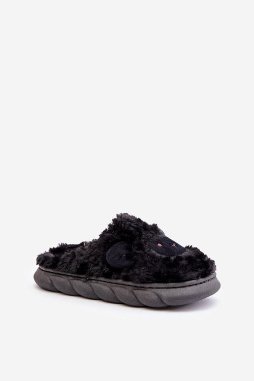 Futrzane Kapcie Damskie Z Motywem Owcy Czarne Phaeia