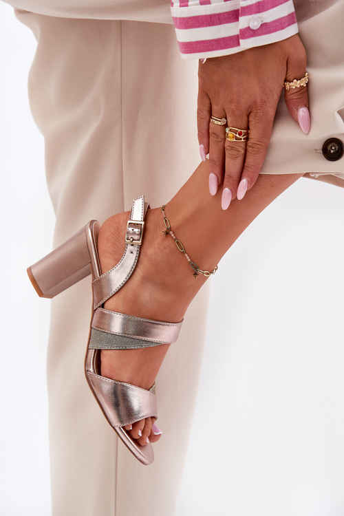 Sandały Damskie Na Słupku Sergio Leone SK866 Różowe Złoto