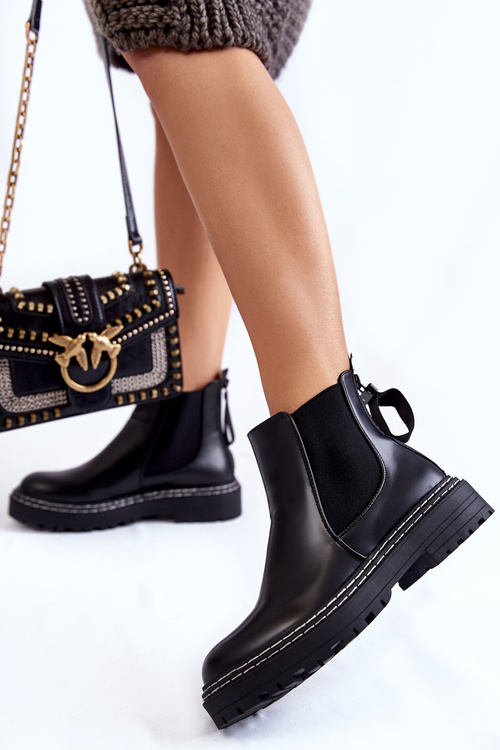 Klasyczne Damskie Botki Sztyblety Na Suwak Czarne Atelio