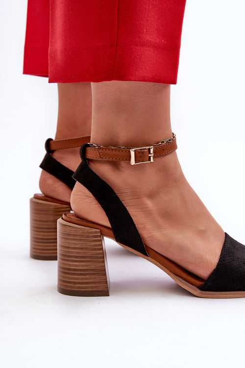 Sandały Damskie Na Słupku Z Eko Zamszu Czarne Ronvia