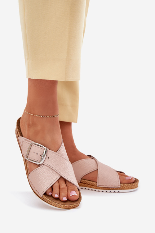 Skórzane Klapki Damskie Z Klamrą Inblu VO0004GU Różowe