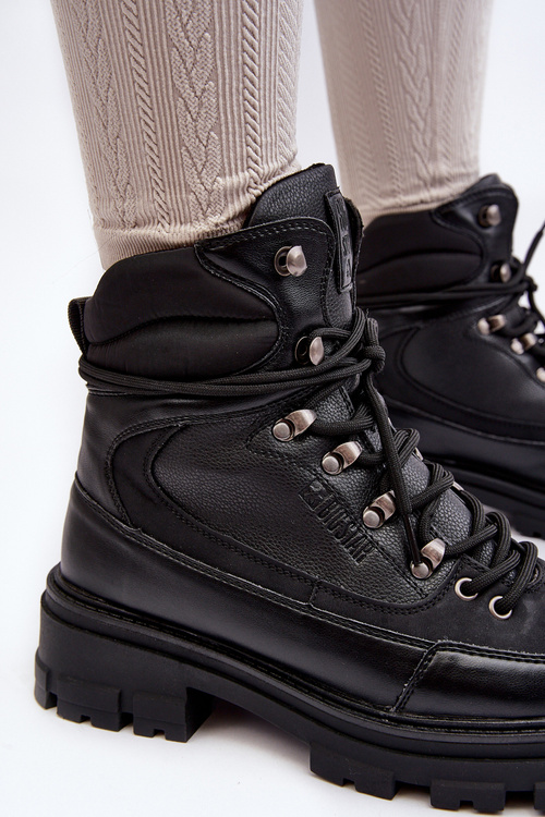 Ocieplane Trapery Botki Sznurowane Damskie Czarne Big Star MM274663