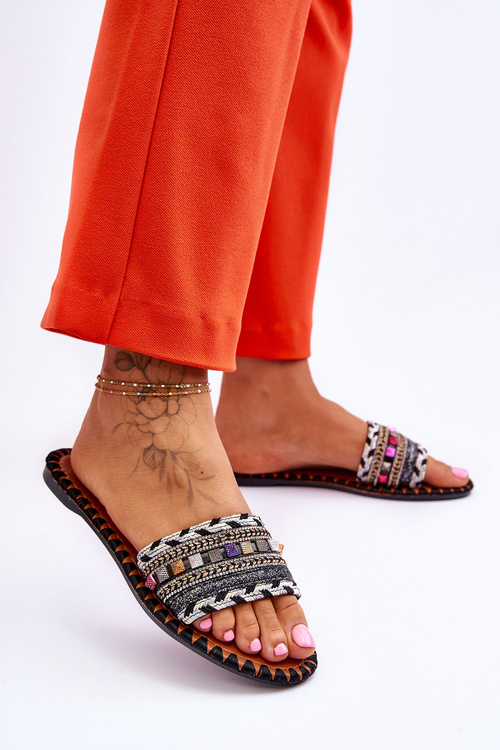 Damskie Zdobione Klapki Czarne Bellisa