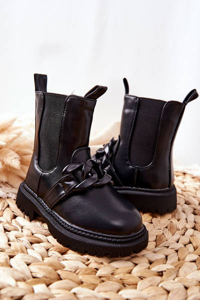 Dziecięce Botki Ocieplane Łańcuch Czarne Hinea