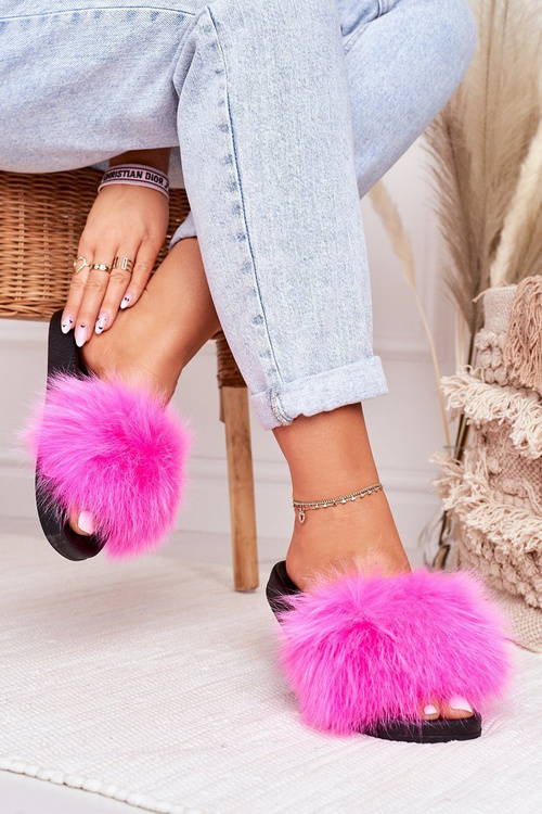 Damskie Klapki z Futerkiem Fuksja Belmondo