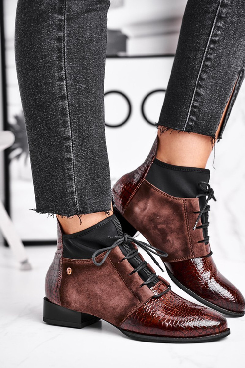 Botki Damskie Skórzane Trzewiki Maciejka Brązowe 04744-02