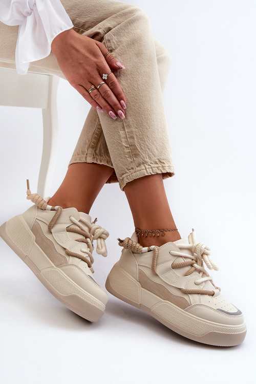 Sneakersy Damskie Na Platformie Beżowe Moariella