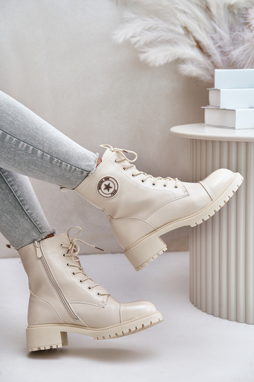 Botki Workery Na Zamek Ocieplane Beżowe Soratta