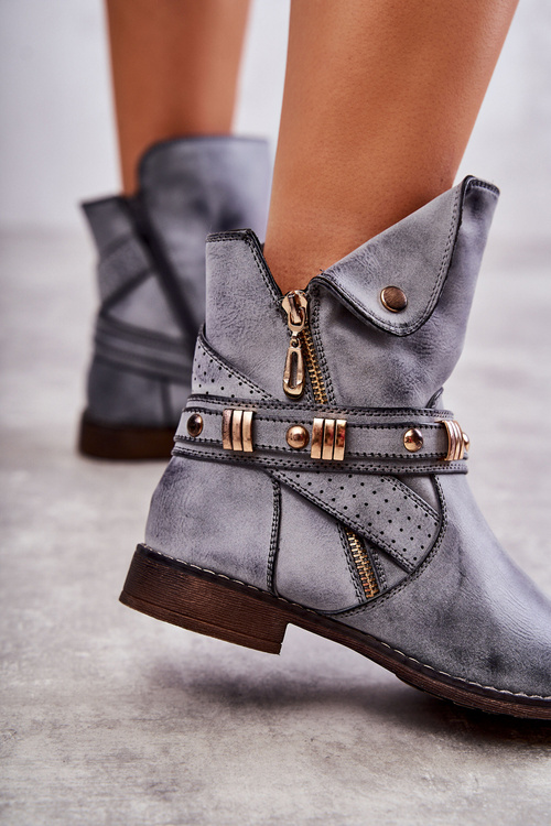 Damskie Wysokie Botki Z Ozdobami Niebieskie Alisa