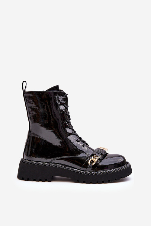 Damskie Lakierowane Botki Workery Z Ozdobą Czarne S.Barski MR870-67