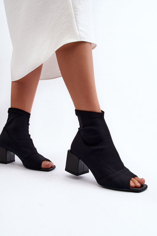 Zazoo 2876 Botki Damskie Na Obcasie Z Odkrytymi Noskami Czarne