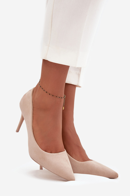 Szpilki Damskie Z Eko Zamszu Beżowe Elvessa